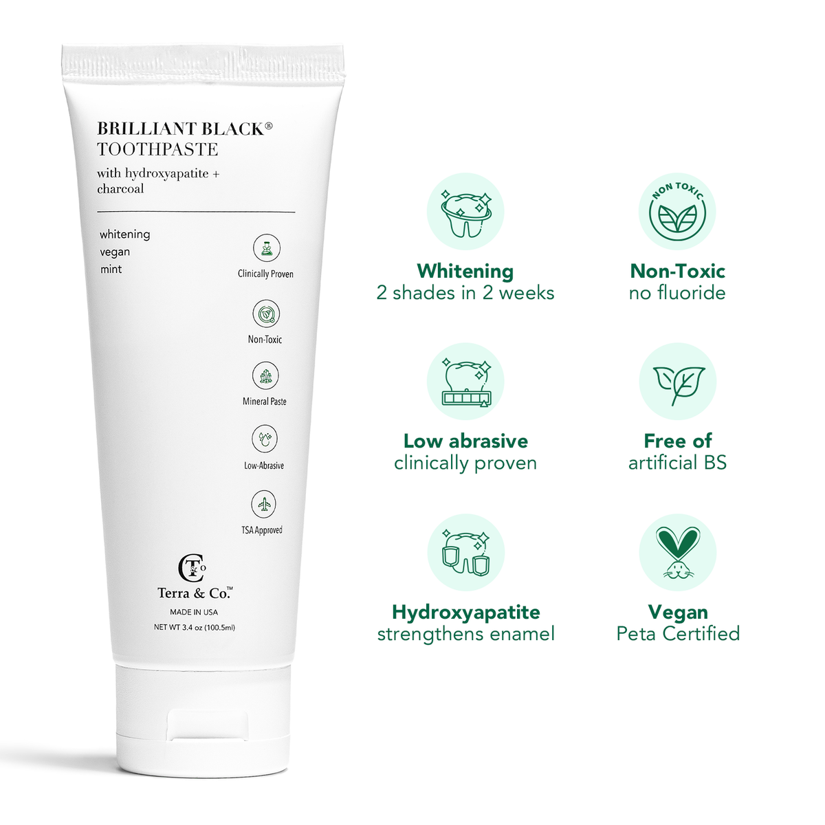 Brilliant Black® Whitening Toothpaste with Hydroxyapatite & Charcoal 3.4 oz