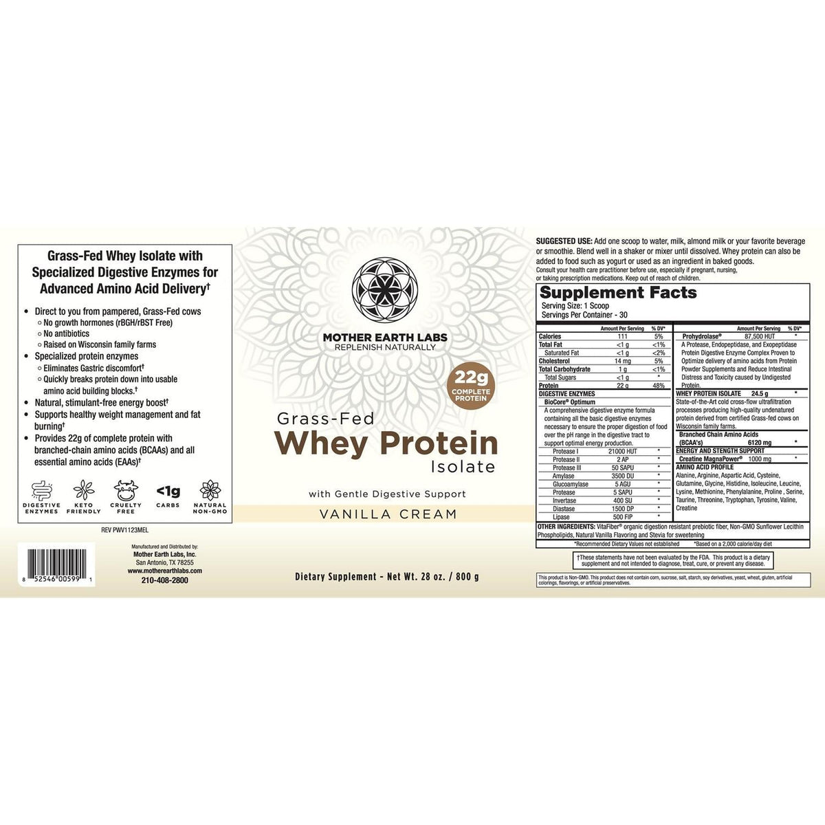 Mother Earth Labs Grass Fed Whey Isolate