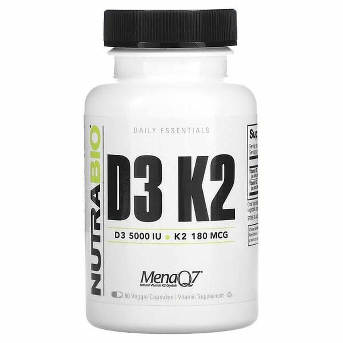 NutraBio D3K2 - 60 Capsules