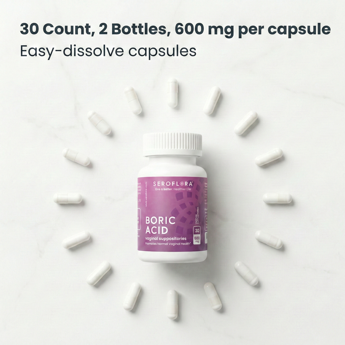 Boric Acid Suppositories (30ct, 2 bottles)