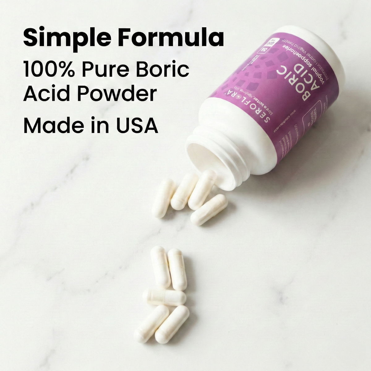 Seroflora Boric Acid Vaginal Suppositories 600mg 30 Count.