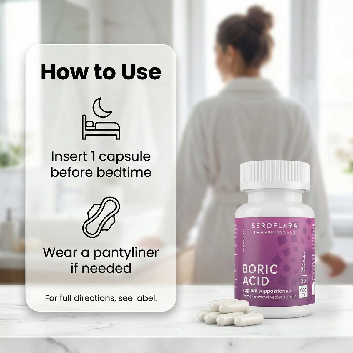 Boric Acid Suppositories (30ct, 2 bottles)