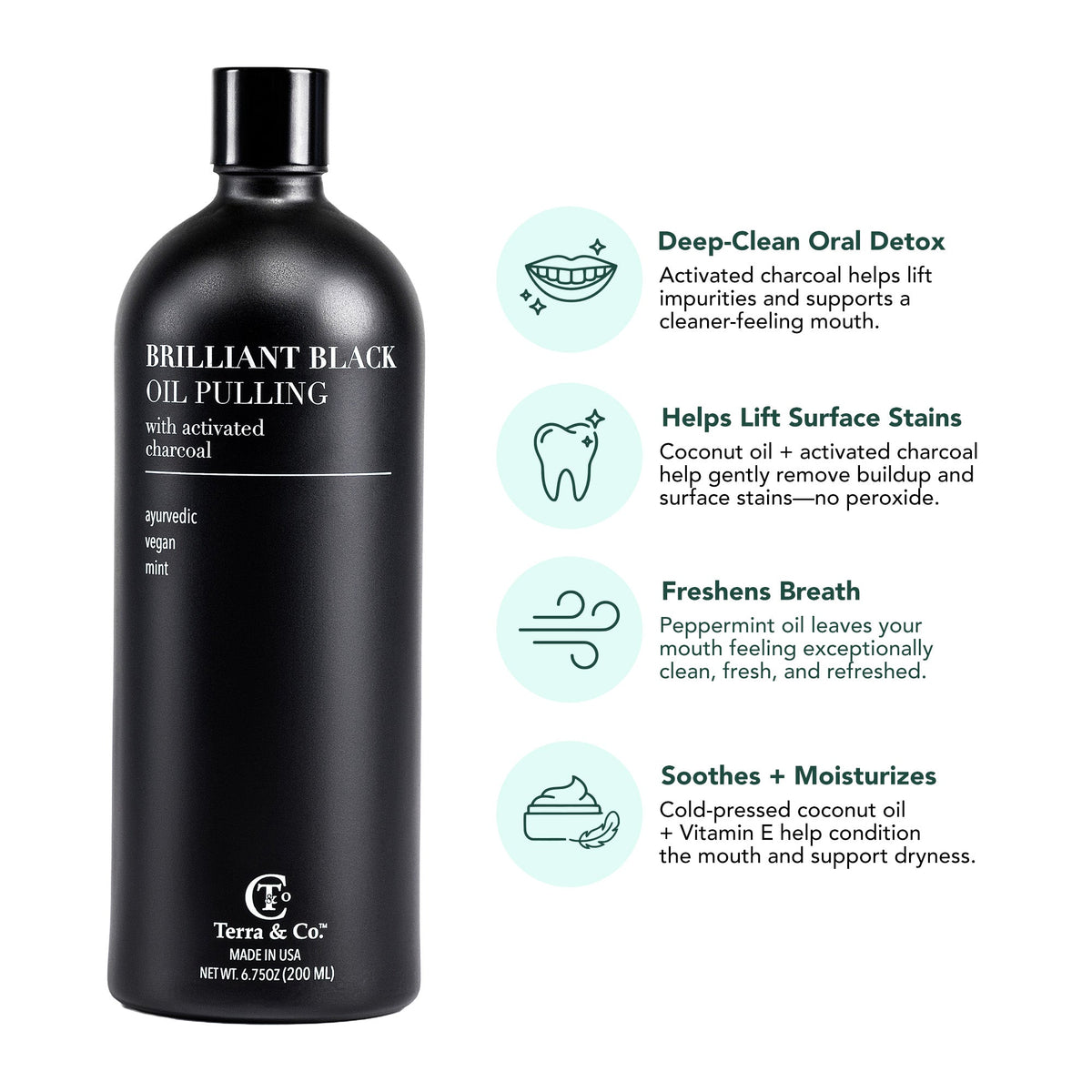 Brilliant Black® Oil Pulling – Charcoal Ayurvedic Mouthwash for Teeth Whitening & Fresh Breath, 6.75 oz