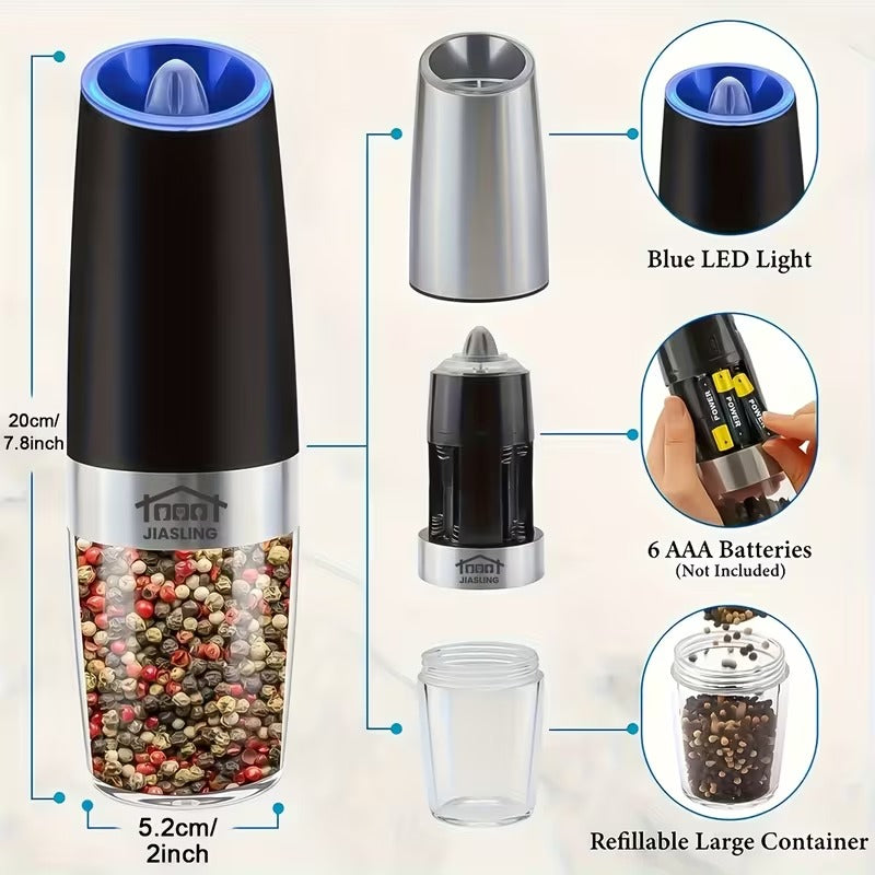 2pcs gravity powered electric salt pepper grinder battery