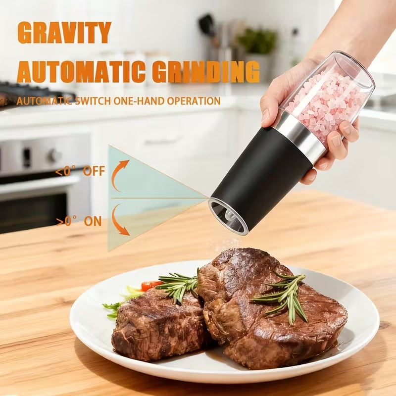2pcs gravity powered electric salt pepper grinder battery