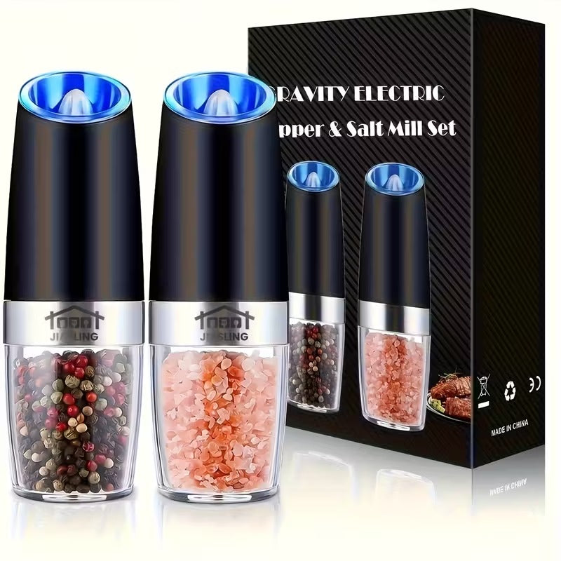 2pcs gravity powered electric salt pepper grinder battery